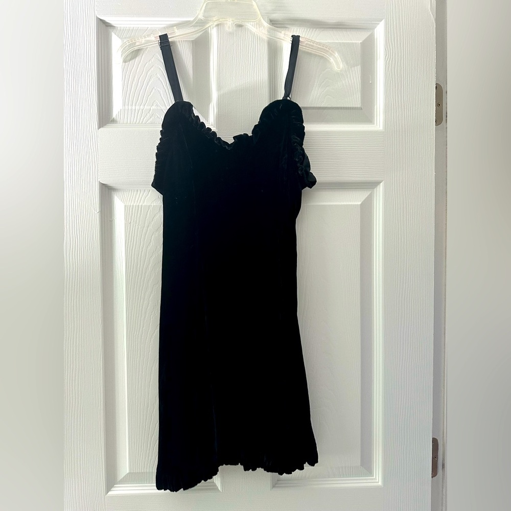 Classic black dress Betsey Johnson velvet strappy flary